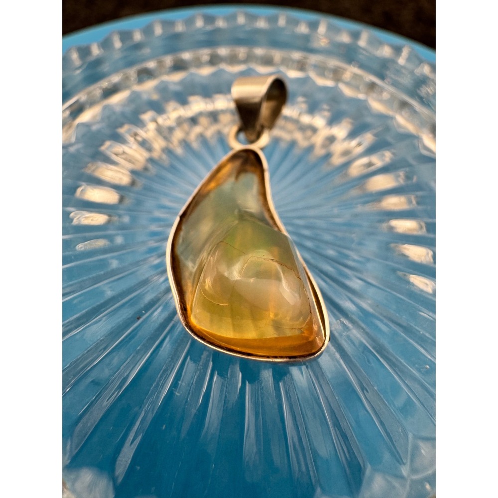 Vintage 950 Sterling Silver Mexican Fire Opal Freeform Pendant Artisan Jewelry